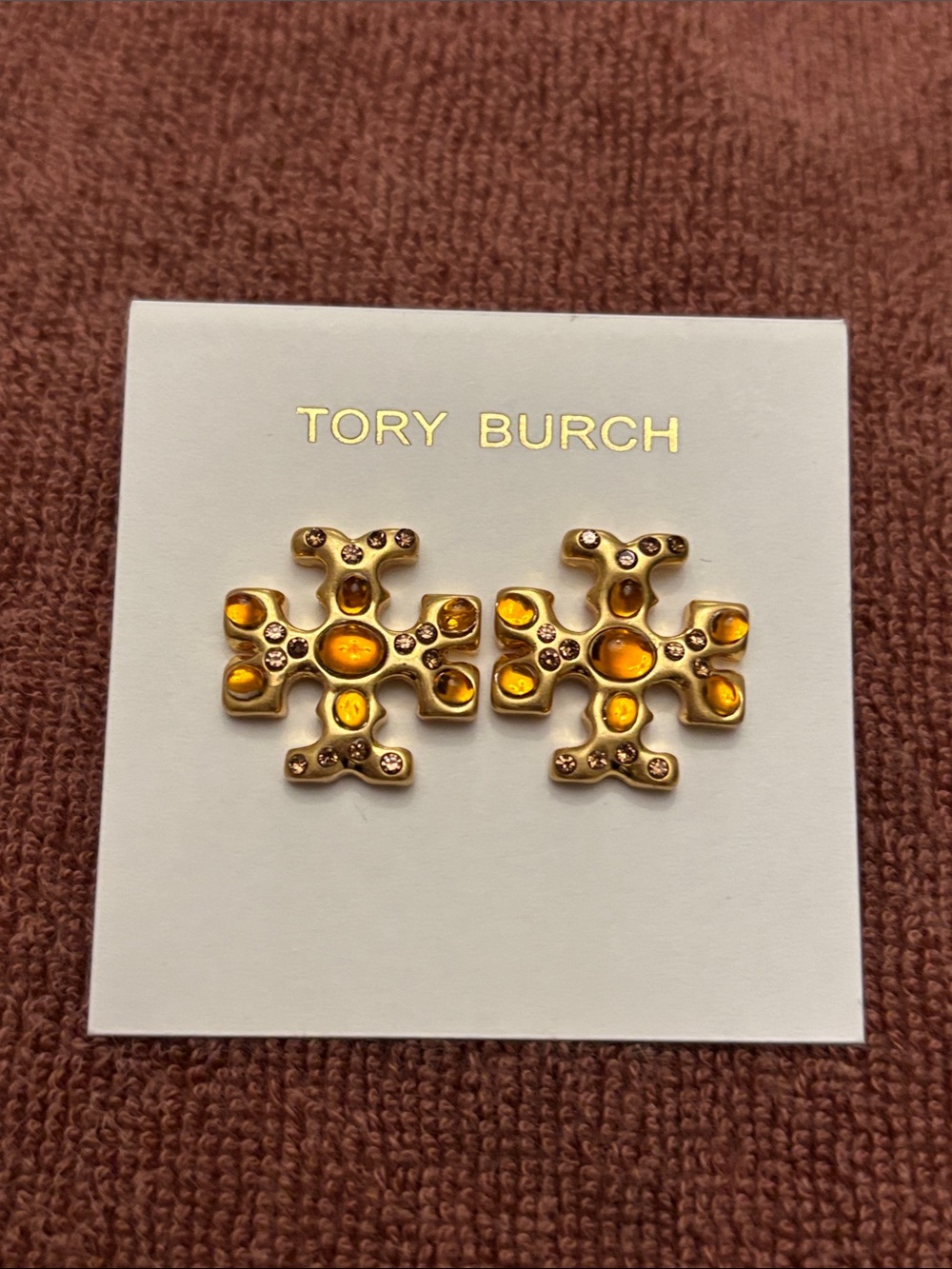 Tory Burch Gold-Tone Earrings with Amber Accents